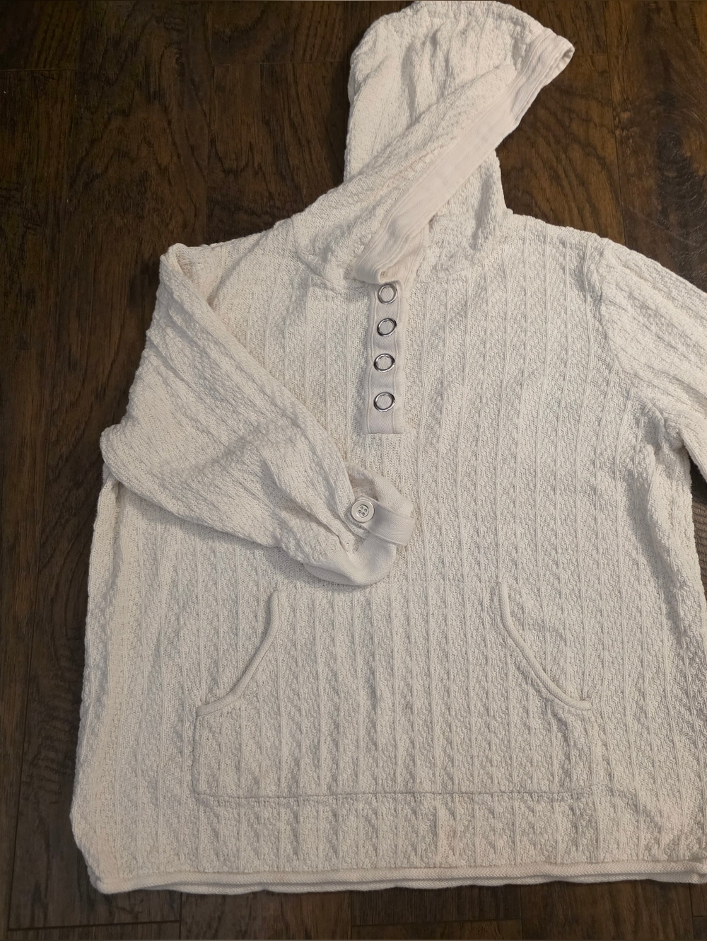 Christopher & Banks Ivory Hooded Knit Top with Ring Placket